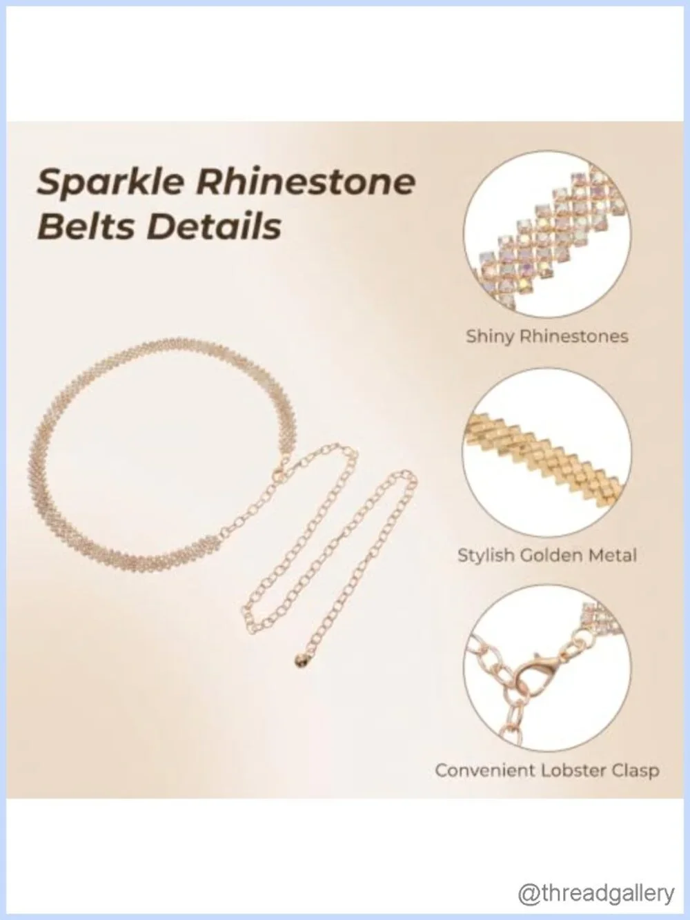 Rhinestone Chain Belt Adjustable Bling Diamond Dress Jeans